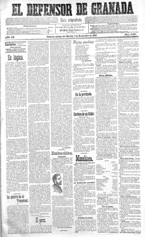 'El Defensor de Granada  : diario político independiente' - Año XX Número 11655 1ª ed. - 1899 Noviembre 07