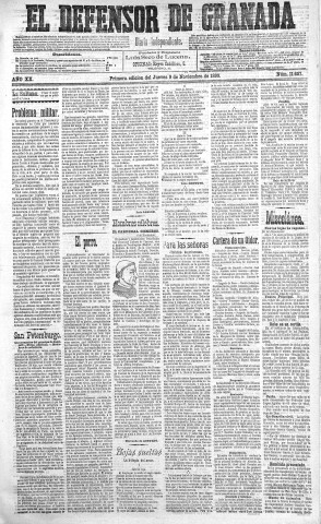 'El Defensor de Granada  : diario político independiente' - Año XX Número 11657 1ª ed. - 1899 Noviembre 09