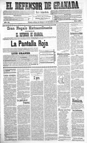 'El Defensor de Granada  : diario político independiente' - Año XX Número 11659 1ª ed. - 1899 Noviembre 11