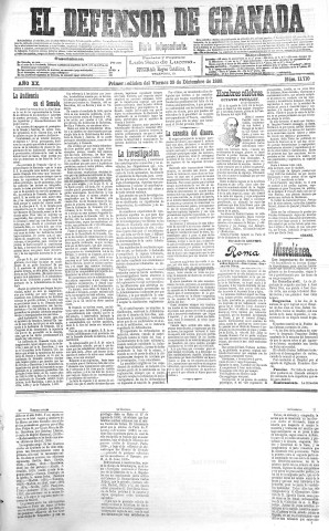 'El Defensor de Granada  : diario político independiente' - Año XX Número 11710 1ª ed. - 1899 Diciembre 29