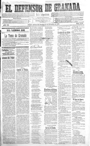 'El Defensor de Granada  : diario político independiente' - Año XX Número 11712 1ª ed. - 1899 Diciembre 31
