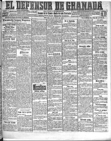 'El Defensor de Granada  : diario político independiente' - Año XXXI Número 15117  - 1910 Abril 20