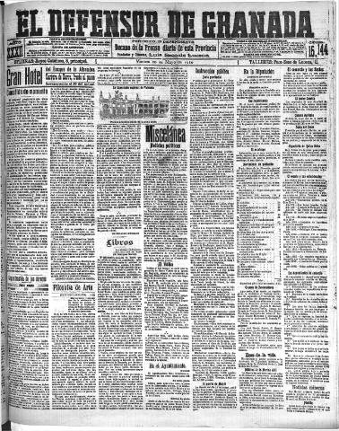 'El Defensor de Granada  : diario político independiente' - Año XXXI Número 15144  - 1910 Mayo 20