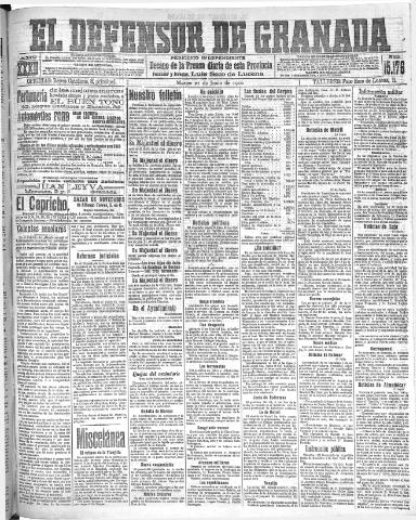 'El Defensor de Granada  : diario político independiente' - Año XXXI Número 15176  - 1910 Junio 21