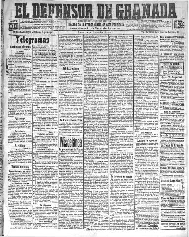 'El Defensor de Granada  : diario político independiente' - Año XXXII Número 15247  - 1910 Septiembre 19