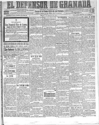 'El Defensor de Granada  : diario político independiente' - Año XXXII Número 15255  - 1910 Octubre 04