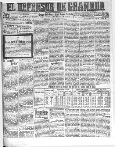 'El Defensor de Granada  : diario político independiente' - Año XXXII Número 15290  - 1910 Diciembre 14