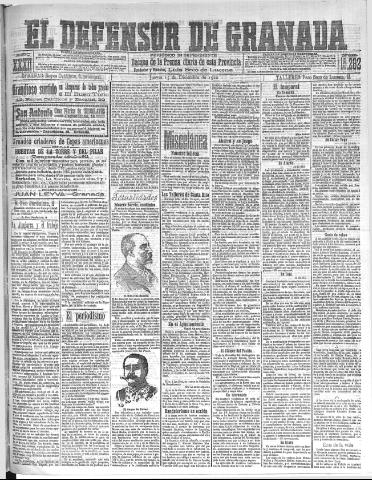 'El Defensor de Granada  : diario político independiente' - Año XXXII Número 15291  - 1910 Diciembre 15