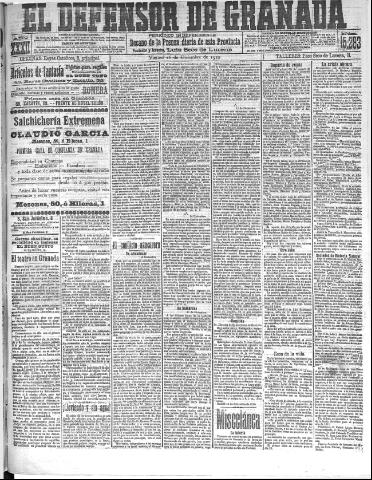 'El Defensor de Granada  : diario político independiente' - Año XXXII Número 15291  - 1910 Diciembre 16