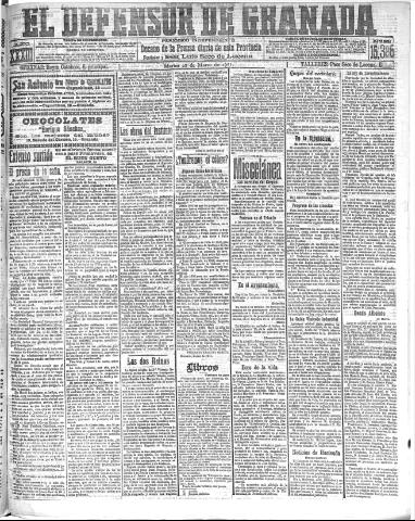 'El Defensor de Granada  : diario político independiente' - Año XXXIII Número 15385  - 1911 Marzo 28
