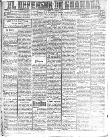 'El Defensor de Granada  : diario político independiente' - Año XXXIII Número 15386  - 1911 Marzo 29