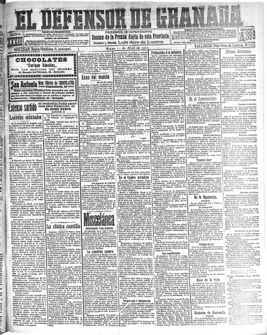'El Defensor de Granada  : diario político independiente' - Año XXXIII Número 15399  - 1911 Abril 11
