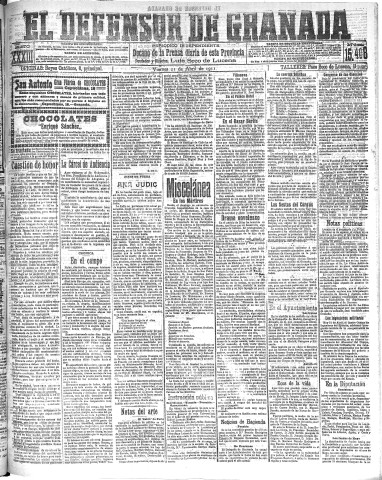 'El Defensor de Granada  : diario político independiente' - Año XXXIII Número 15408  - 1911 Abril 21