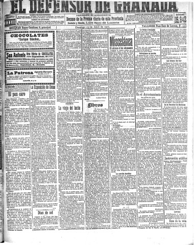 'El Defensor de Granada  : diario político independiente' - Año XXXIII Número 15410  - 1911 Abril 23