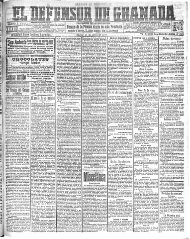 'El Defensor de Granada  : diario político independiente' - Año XXXIII Número 15412  - 1911 Abril 25