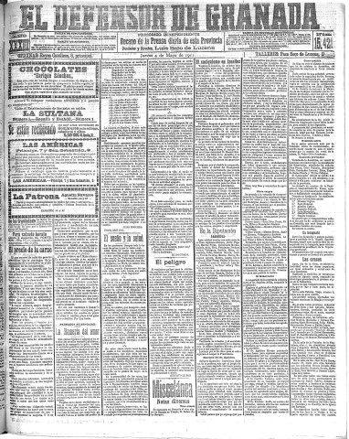 'El Defensor de Granada  : diario político independiente' - Año XXXIII Número 15421  - 1911 Mayo 04