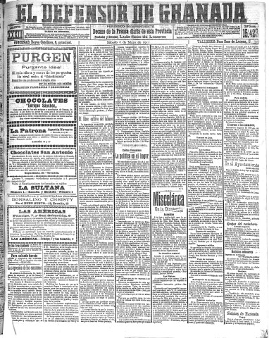 'El Defensor de Granada  : diario político independiente' - Año XXXIII Número 15423  - 1911 Mayo 06