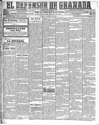 'El Defensor de Granada  : diario político independiente' - Año XXXIII Número 15424  - 1911 Mayo 07
