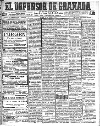 'El Defensor de Granada  : diario político independiente' - Año XXXIII Número 15433  - 1911 Mayo 16