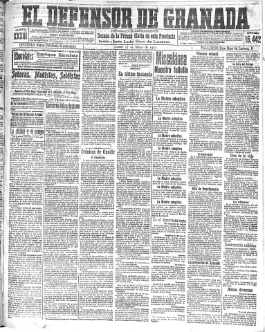 'El Defensor de Granada  : diario político independiente' - Año XXXIII Número 15442  - 1911 Mayo 25