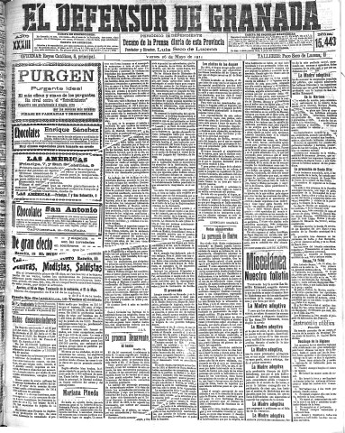 'El Defensor de Granada  : diario político independiente' - Año XXXIII Número 15443  - 1911 Mayo 26