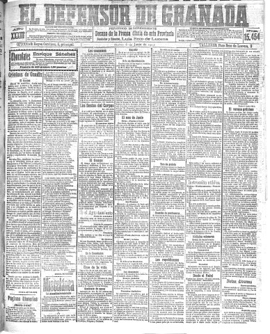 'El Defensor de Granada  : diario político independiente' - Año XXXIII Número 15454  - 1911 Junio 06