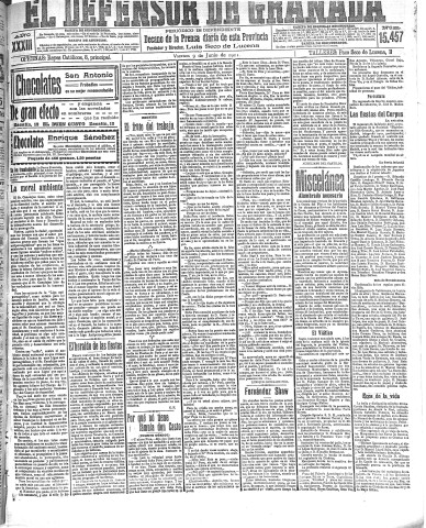 'El Defensor de Granada  : diario político independiente' - Año XXXIII Número 15457  - 1911 Junio 09