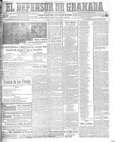 'El Defensor de Granada  : diario político independiente' - Año XXXIII Número 15465  - 1911 Junio 17