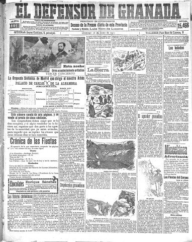 'El Defensor de Granada  : diario político independiente' - Año XXXIII Número 15466  - 1911 Junio 18