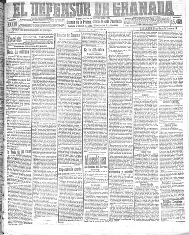 'El Defensor de Granada  : diario político independiente' - Año XXXIII Número 15469  - 1911 Junio 22