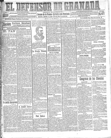 'El Defensor de Granada  : diario político independiente' - Año XXXIII Número 15471  - 1911 Junio 24