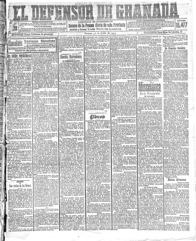 'El Defensor de Granada  : diario político independiente' - Año XXXIII Número 15477  - 1911 Junio 30