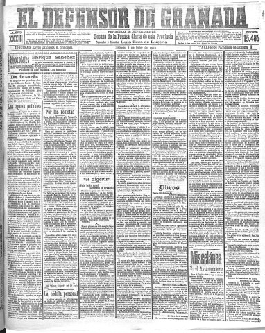 'El Defensor de Granada  : diario político independiente' - Año XXXIII Número 15485  - 1911 Julio 08