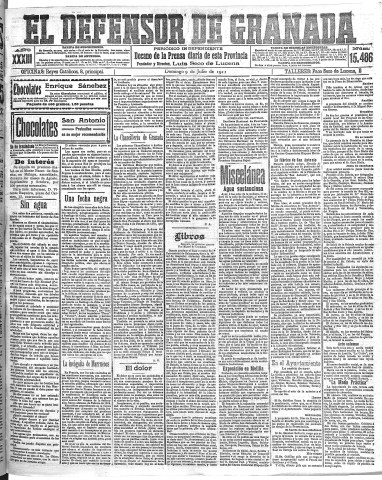 'El Defensor de Granada  : diario político independiente' - Año XXXIII Número 15486  - 1911 Julio 09