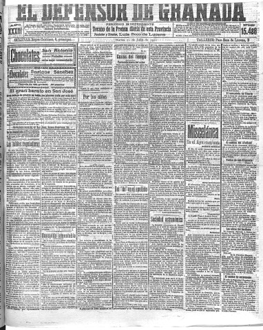 'El Defensor de Granada  : diario político independiente' - Año XXXIII Número 15488  - 1911 Julio 11