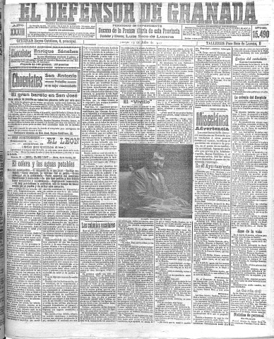 'El Defensor de Granada  : diario político independiente' - Año XXXIII Número 15490  - 1911 Julio 13