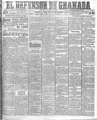 'El Defensor de Granada  : diario político independiente' - Año XXXIII Número 15495  - 1911 Julio 18