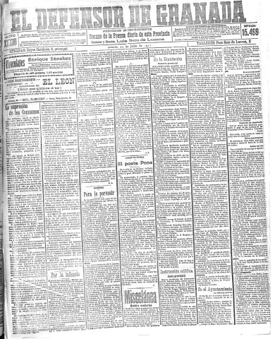 'El Defensor de Granada  : diario político independiente' - Año XXXIII Número 15499  - 1911 Julio 22