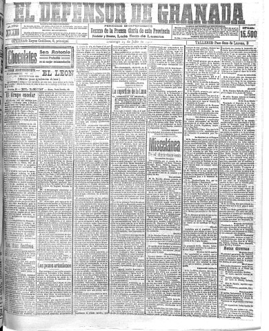 'El Defensor de Granada  : diario político independiente' - Año XXXIII Número 15500  - 1911 Julio 23