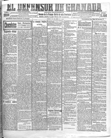 'El Defensor de Granada  : diario político independiente' - Año XXXIII Número 15504  - 1911 Julio 27