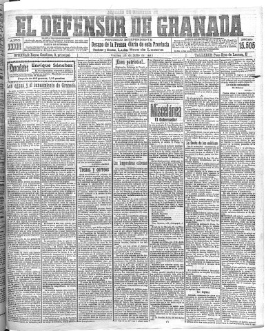'El Defensor de Granada  : diario político independiente' - Año XXXIII Número 15505  - 1911 Julio 28