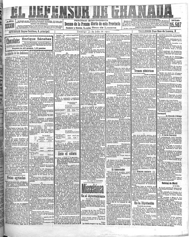 'El Defensor de Granada  : diario político independiente' - Año XXXIII Número 15507  - 1911 Julio 30