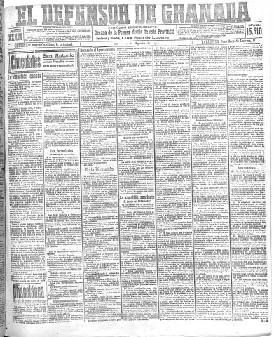 'El Defensor de Granada  : diario político independiente' - Año XXXIII Número 15510  - 1911 Agosto 03