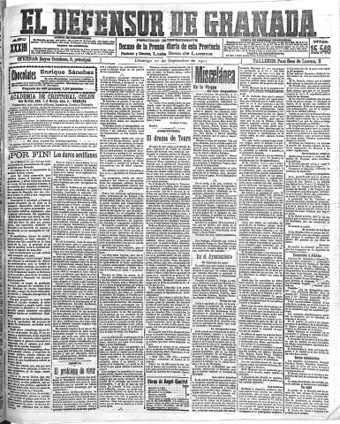 'El Defensor de Granada  : diario político independiente' - Año XXXIII Número 15548  - 1911 Septiembre 10