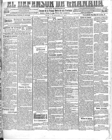 'El Defensor de Granada  : diario político independiente' - Año XXXIII Número 15552  - 1911 Septiembre 14