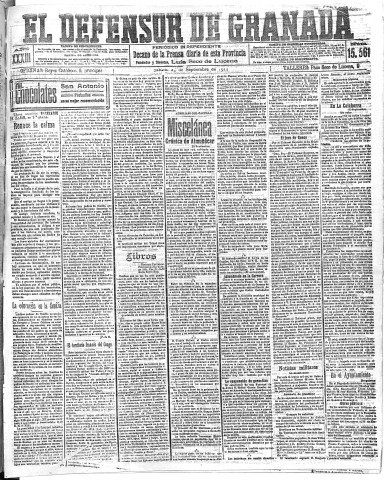 'El Defensor de Granada  : diario político independiente' - Año XXXIII Número 15561  - 1911 Septiembre 23