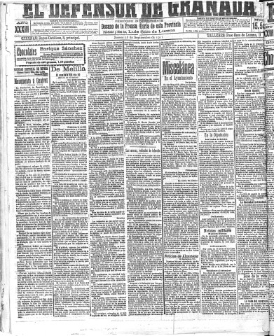 'El Defensor de Granada  : diario político independiente' - Año XXXIII Número 15566  - 1911 Septiembre 28