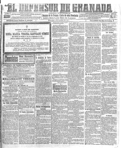 'El Defensor de Granada  : diario político independiente' - Año XXXIII Número 15572  - 1911 Octubre 04