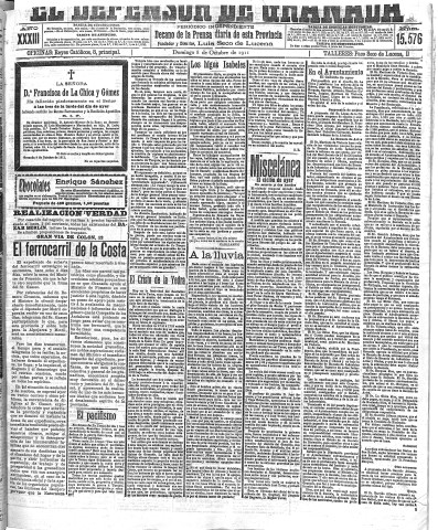 'El Defensor de Granada  : diario político independiente' - Año XXXIII Número 15576  - 1911 Octubre 08