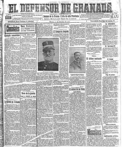 'El Defensor de Granada  : diario político independiente' - Año XXXIII Número 15585  - 1911 Octubre 17